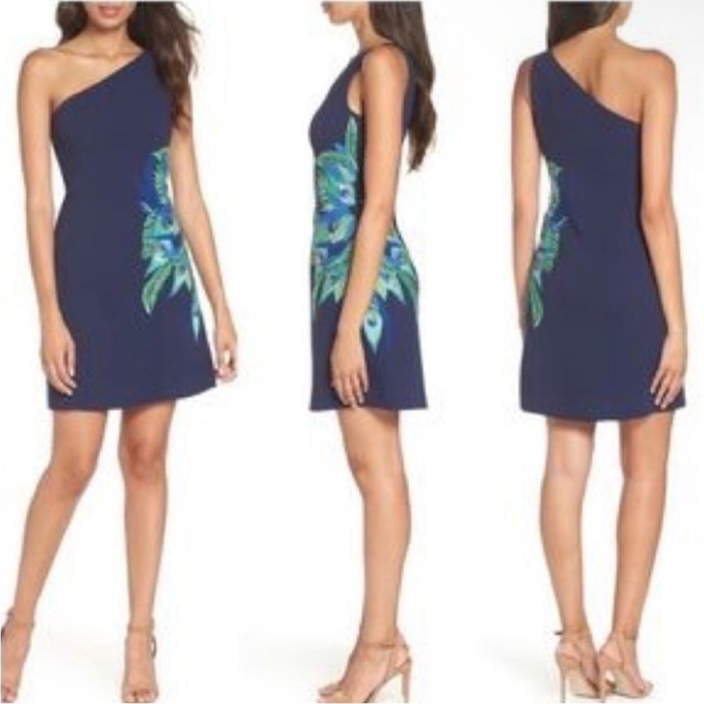 LILLY PULITZER | NEW Jamie True Navy Embroidered Asymmetrical Dress Women’s 6